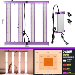 Online LED-växtlampa, justerbar ljusstyrka, fullspektrum,240W Kit För Växt- & Örtplantering