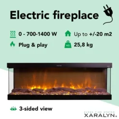 Levico 120 elektrisk inbyggd spis - 3-sidig inbyggd spis med värme - 1400 Watt - fjärrkontroll