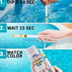 Clearance Lollanda 50-pack 3-i-1 Pooltestremsor och Spa-teststickor - pH, Vattentestare, Alkalinitet, Fritt Klor Pool- & Spatillbehör
