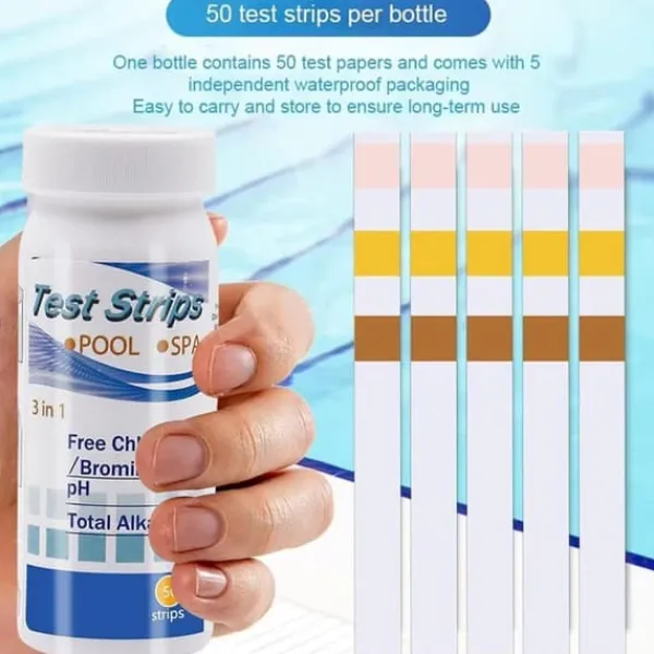 Clearance Lollanda 50-pack 3-i-1 Pooltestremsor och Spa-teststickor - pH, Vattentestare, Alkalinitet, Fritt Klor Pool- & Spatillbehör