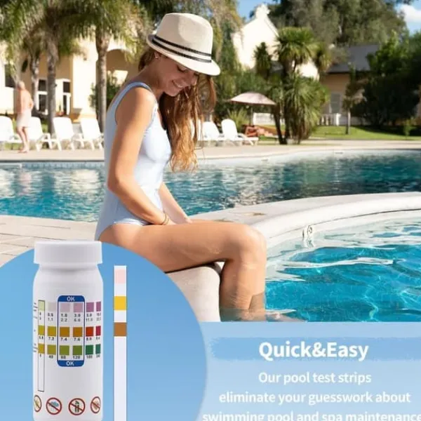 Clearance Lollanda 50-pack 3-i-1 Pooltestremsor och Spa-teststickor - pH, Vattentestare, Alkalinitet, Fritt Klor Pool- & Spatillbehör
