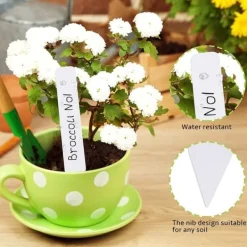 New Lollanda 300-pack växtetiketter – 10 cm plastmärkningspinnar för trädgård, med vattentålig permanent märkpenna för plantskolor, vit Trädgårdsverktyg