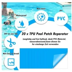 Lot om 20 reparationer av liner för pool, reparationskit för pool under vatten, reparationsplåster för uppblåsbar spa, reparationsplåster för spa.