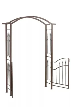 Luxor Exclusive Iron Rose Arch with Gate - Heavy Duty Metal Climbing Plant Support, Brown, 220cm Height