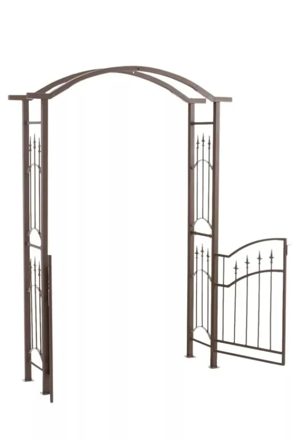 Luxor Exclusive Iron Rose Arch with Gate - Heavy Duty Metal Climbing Plant Support, Brown, 220cm Height