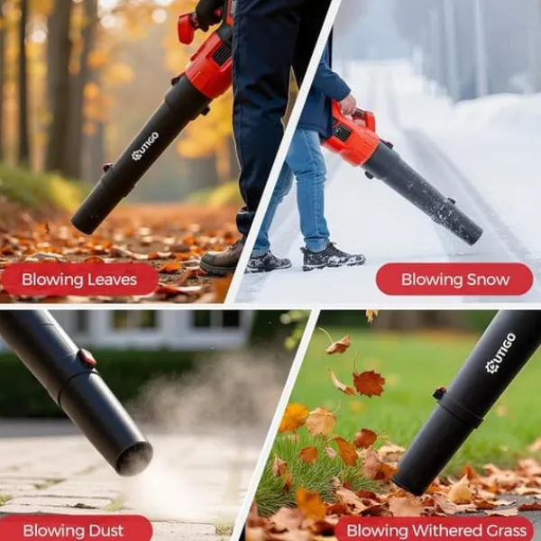 Lövblåsare, kraftfull sladdlös blåsare 2*4500mAh batterier, 3 hastigheter, 600W motor, 360CFM för löv.