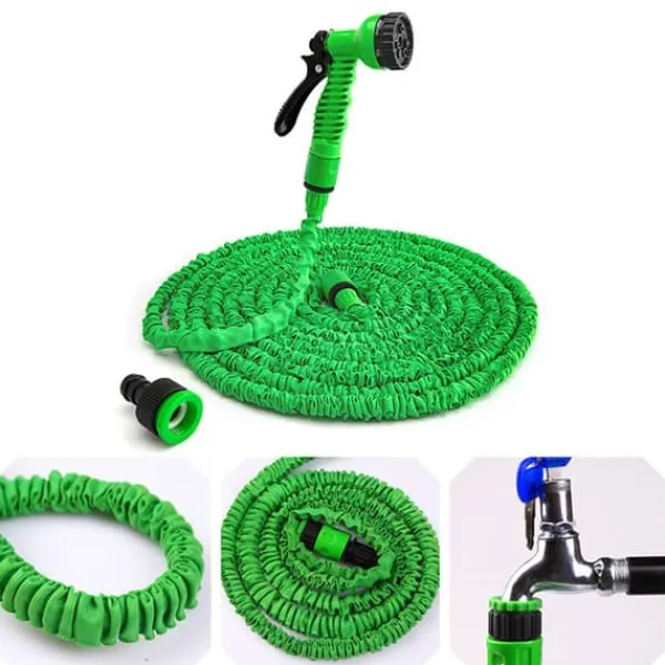 15m flexibel expanderande trädgårdsslang med munstycke/skumtank, standard 1/2" snabbkoppling, ingen dålig lukt, snabbare flöde