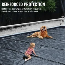Discount 4m x 7m poolskydd, pool säkerhetsskydd, slitstarkt PVC-material, förbättrad säkerhet, skyddad mot skräp och löv, lätt att installera Pool- & Spatillbehör