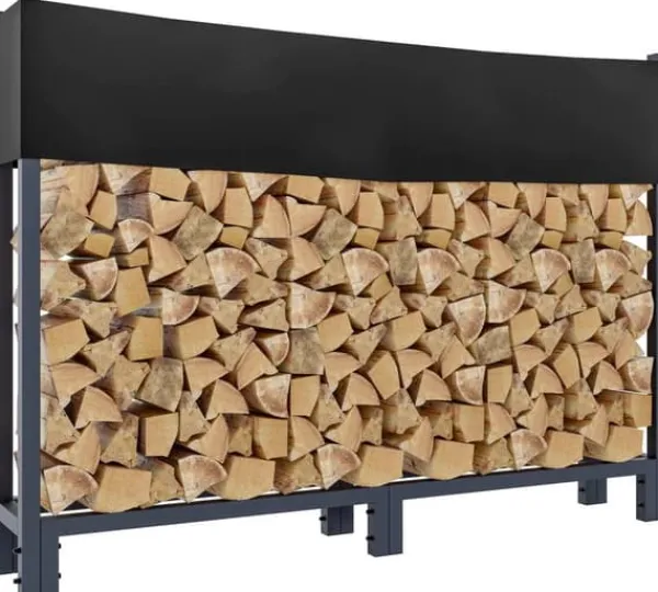 Martin Anthracite Metal Firewood Rack with Cover - Steel Tube Construction, 25x160x115 cm