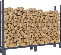 Martin Anthracite Metal Firewood Rack with Cover - Steel Tube Construction, 25x160x115 cm