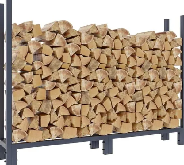 Martin Anthracite Metal Firewood Rack with Cover - Steel Tube Construction, 25x160x115 cm