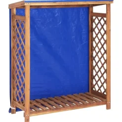 Hot Massiv vedbod i akaciaträ för utomhusbruk | Storlek: 105x38x115 cm | Färg: Naturlig träfinish Skjul, Garage & Carports