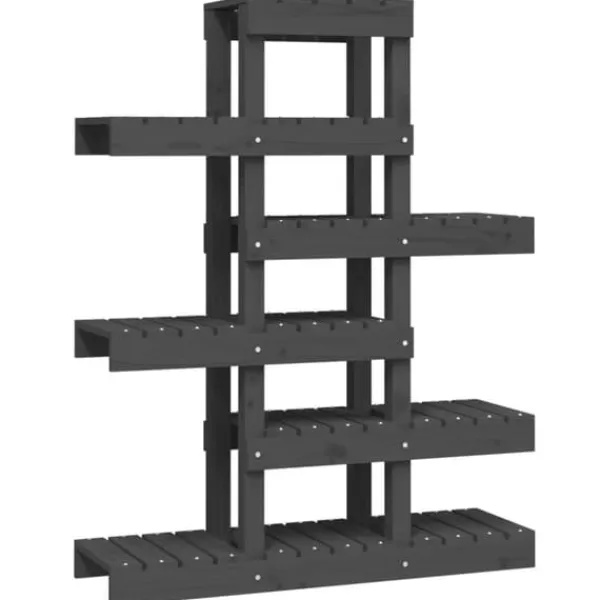 Massivt furuväxtställ med hyllor - Växtdekoration | Färg: Grå | Storlek: 85x25x109,5 cm