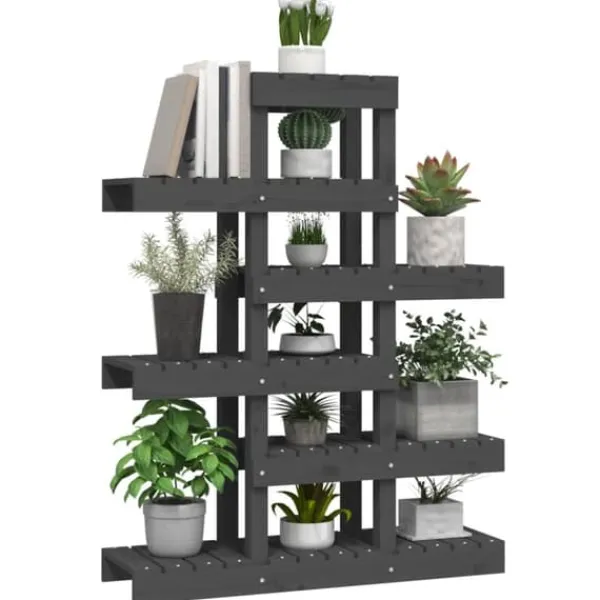 Massivt furuväxtställ med hyllor - Växtdekoration | Färg: Grå | Storlek: 85x25x109,5 cm