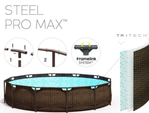 Clearance Mega Stor Inflaterbar Pool i Ratanlook med Filterpump, Stege & Skydd - Perfekt för Sommarunderhållning Pooler