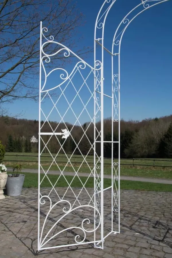 Discount Melissa Metal Rose Arch with Gate - White, Climbing Plant Support, Garden Decor, 220x120x40cm Valvbågar, Spaljéer, Bersåer & Pergolor