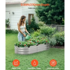 Discount Metall Upphöjd Trädgårdssäng 4x2x1ft, Utomhusplanteringslåda, Galvaniserad, Silverfärgad Planteringsbänkar