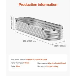 Discount Metall Upphöjd Trädgårdssäng 4x2x1ft, Utomhusplanteringslåda, Galvaniserad, Silverfärgad Planteringsbänkar