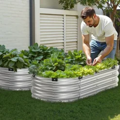 Discount Metall Upphöjd Trädgårdssäng 4x2x1ft, Utomhusplanteringslåda, Galvaniserad, Silverfärgad Planteringsbänkar