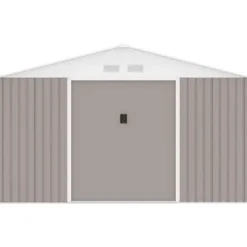 Metallisk trädgårdsförråd 12,99 m² - 340 x 382 x 210 cm - NEPTUNE - Ankar kit inkluderat, 2 skjutdörrar - Taupe