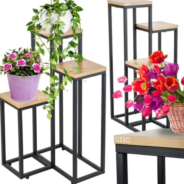 Best Metallställ för blommor och växter, hyllplan med 3 nivåer, loft 68 Växtställ