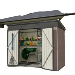 Best Metallverktygsskjul, 8x4 FT, Väderbeständig Konstruktion, Lutande Takdesign, Ventilationssystem, Låsbara Dörrar Skjul, Garage & Carports