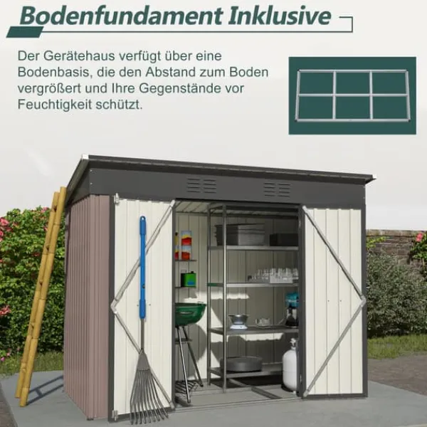 Best Metallverktygsskjul, 8x4 FT, Väderbeständig Konstruktion, Lutande Takdesign, Ventilationssystem, Låsbara Dörrar Skjul, Garage & Carports