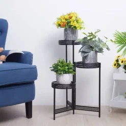 Sale Metallväxtställ, hopfällbart, högt blomkruksställ, 4 TierBlack Krukor & Växtbehållare