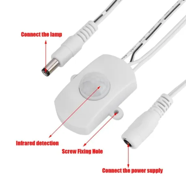 Mini PIR Infraröd rörelsesensorswitch för LED Strip - Vit, 5A, DC 6-24V