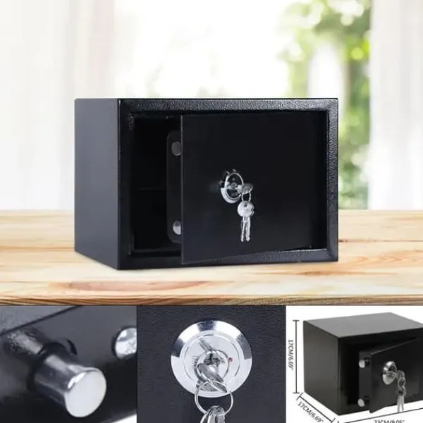 Mini Safe, 4,6 liters kapacitet, mekaniskt lås, 3 nycklar ingår, hållbar Q235 stål, väggmonterbar