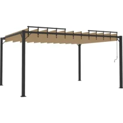 Discount Modern paviljong med lamelltak 3x4 m | Färg: Taupe | Material: Tyg och aluminium Valvbågar, Spaljéer, Bersåer & Pergolor