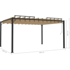 Discount Modern paviljong med lamelltak 3x4 m | Färg: Taupe | Material: Tyg och aluminium Valvbågar, Spaljéer, Bersåer & Pergolor