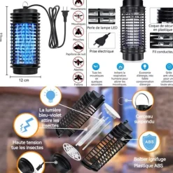Mygga-avskräckande lampa - LED - 110V - 3W - 12x12x27 cm - Attraherar och dödar insekter