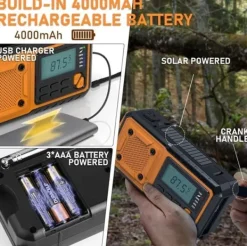 Hot Nödradio 4000mAh - AM/FM/SW handvevad radio med solceller USB, ficklampa, läslampa, SOS-larm, lämplig för camping, vandring och nödberedskap Beredskapsplaner