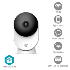 Nedis SmartLife Inomhus Kamera | 3MP Full HD 1296p | microSD (ingår inte) / Molnlagring (tillval) / Onvif | Med rörelsesensor | Nattsikt | Vit Säkerhetsmonitorer & Videokameror