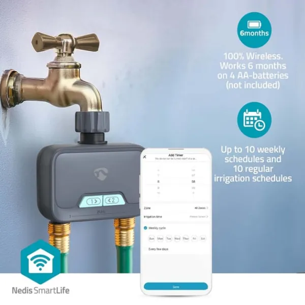 Online Nedis SmartLife Vattenkontroll | Bluetooth® | Batteridriven | IP54 | Maximalt vattentryck: 8 Bar | Android™ / IOS Bevattning