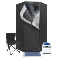Best Ångsauna för Hemmet - Bärbart Femkantigt Tält Kit - 1350 W Ångare - Hopfällbar Stol - Digital Kontroll - 9 Värmelägen - Avslappning och Detox Bastu
