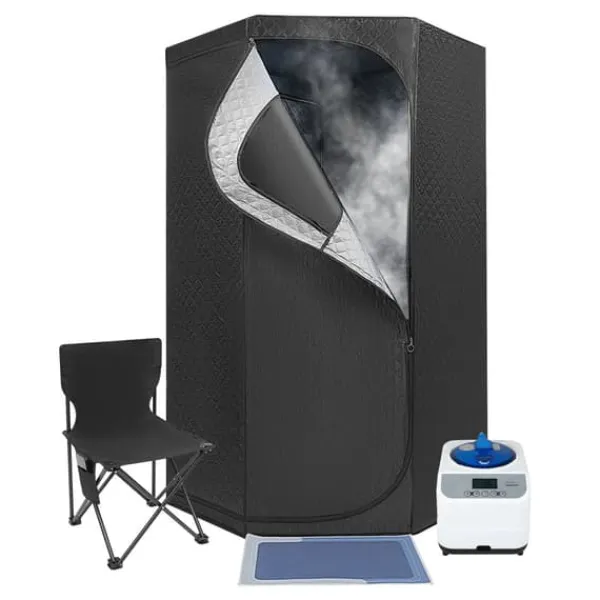 Best Ångsauna för Hemmet - Bärbart Femkantigt Tält Kit - 1350 W Ångare - Hopfällbar Stol - Digital Kontroll - 9 Värmelägen - Avslappning och Detox Bastu
