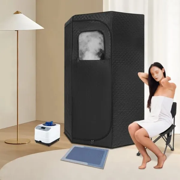 Best Ångsauna för Hemmet - Bärbart Femkantigt Tält Kit - 1350 W Ångare - Hopfällbar Stol - Digital Kontroll - 9 Värmelägen - Avslappning och Detox Bastu