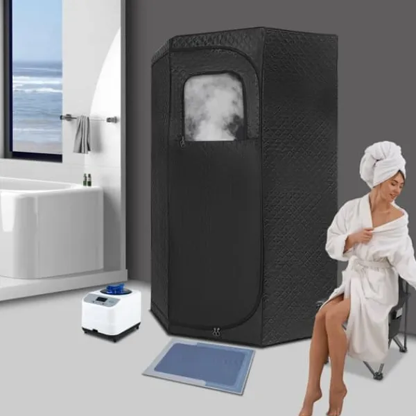 Best Ångsauna för Hemmet - Bärbart Femkantigt Tält Kit - 1350 W Ångare - Hopfällbar Stol - Digital Kontroll - 9 Värmelägen - Avslappning och Detox Bastu