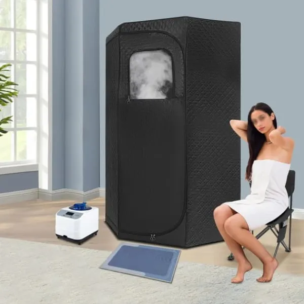 Best Ångsauna för Hemmet - Bärbart Femkantigt Tält Kit - 1350 W Ångare - Hopfällbar Stol - Digital Kontroll - 9 Värmelägen - Avslappning och Detox Bastu