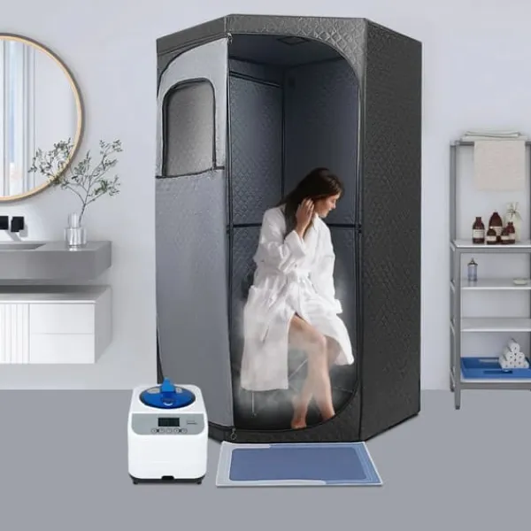 Best Ångsauna för Hemmet - Bärbart Femkantigt Tält Kit - 1350 W Ångare - Hopfällbar Stol - Digital Kontroll - 9 Värmelägen - Avslappning och Detox Bastu