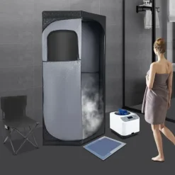 Best Ångsauna för Hemmet - Bärbart Femkantigt Tält Kit - 1350 W Ångare - Hopfällbar Stol - Digital Kontroll - 9 Värmelägen - Avslappning och Detox Bastu