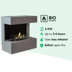 New Nova BC bioetanol väggspis - Betongutseende - 2 KW värme Öppna Spisar