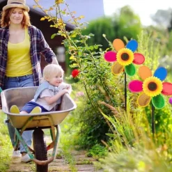 OBOSOE 4 st Trädgårdspinnar - Glitter Solros Vindspel, Plast Regnbåge Pinwheel, DIY Vindkvarn till Trädgård, Balkong & Utomhusdekoration