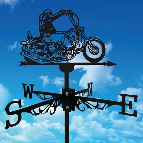 OBOSOE 1 stycke retro vindfläkt, metallsilhuett av en motorcykelryttare, vindriktningsindikator, gårdstak, terrass, gräsmatta, gårdsdek Vinddekoration