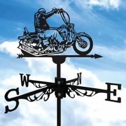 OBOSOE 1 stycke retro vindfläkt, metallsilhuett av en motorcykelryttare, vindriktningsindikator, gårdstak, terrass, gräsmatta, gårdsdek Vinddekoration