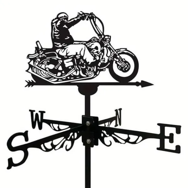 OBOSOE 1 stycke retro vindfläkt, metallsilhuett av en motorcykelryttare, vindriktningsindikator, gårdstak, terrass, gräsmatta, gårdsdek Vinddekoration