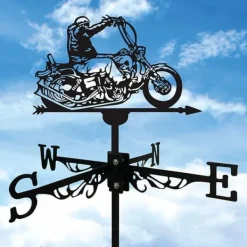 OBOSOE 1 stycke retro vindfläkt, metallsilhuett av en motorcykelryttare, vindriktningsindikator, gårdstak, terrass, gräsmatta, gårdsdek Vinddekoration