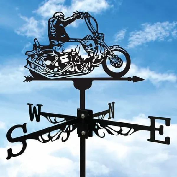 OBOSOE 1 stycke retro vindfläkt, metallsilhuett av en motorcykelryttare, vindriktningsindikator, gårdstak, terrass, gräsmatta, gårdsdek Vinddekoration